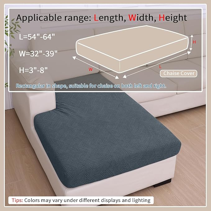 hyha Waterproof Couch Cushion Covers for Sectional Sofa, Sofa Slipcover Washable, Sectional Chaise Lounge Couch Covers L Shape for Pets with Elastic Bottom(Chaise, Dark Grey)