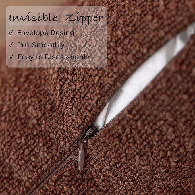 GEEORY Decorative Throw Pillow Covers 22x22 Inch Pack of 2,Textured Boucle Neutral Cushion Cases for Bed Couch Sofa, Accent Mordern Farmhouse Minimalist Home Decor (Tobacco Brown) GE06-22
