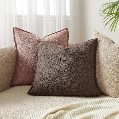 JUSPURBET Brown Decorative Pillow Covers 20x20 Set of 2 Throw Pillow Covers for Couch Sofa Bed Cozy Boucle Textured Cushion Covers Cases with Hidden Zipper for Living Room Home Decor