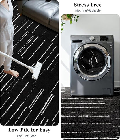 YIHOUSE 6x9 Abstract Line Area Rug, Modern Washable Stain Resistant Rugs Non Slip, Soft Indoor Floor Carpet for Living Room, Bedroom,Dining Room, Black and White