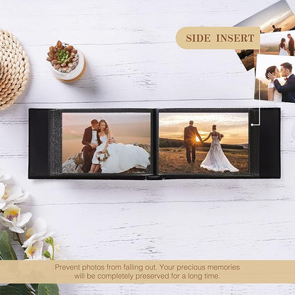 potricher Small Photo Album 4x6 100 Photos Leather Cover Picture Book with 100 Horizontal Pockets for Family Wedding Anniversary and Baby (Gray)