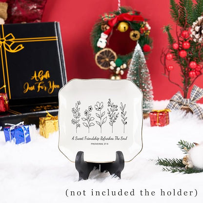 Friendship Gifts for Women Jewelry Dish Trinket Tray - A Sweet Friendship Refreshes The Soul, Christian Birthday Gifts for Women Best Friend Christmas Mothers Day Religious Gift