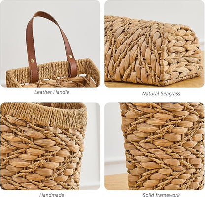 Handwoven Front Door Basket Water Hyacinth Wall Hanging Basket Decorative Boho Mounted Organizer for Dried Flower Plants Storage Basket for Garden, Home, and Farmhouse Décor