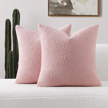 FUTEI Pack of 2 Pink Decorative Throw Pillow Covers 22x22 Inch Soft Cozy Solid Boucle Textured Cushion Case,Modern Home Decor for Couch Bed Living Room