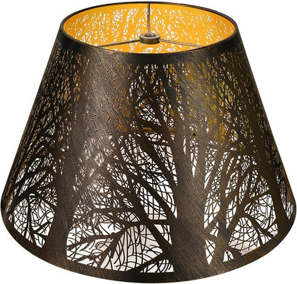 Metal Lamp Shade, ALUCSET Barrel Lampshade with Pattern of Trees Lampshades for Table Lamp, Metal Lamp Shades 7" Top x 13" Bottom x 7.8" High Spider Fitter, Bronze Gold