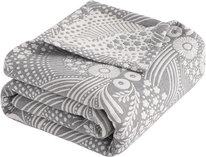 NTBAY 3 Layers Cotton Muslin 106x92 King Bed Blanket, Super Soft Breathable Thermal Yarn Dyed Quilt for Adults, Perfect Lightweight Blanket for Couch Sofa Bed All Seasons, Grey Star and Wheat