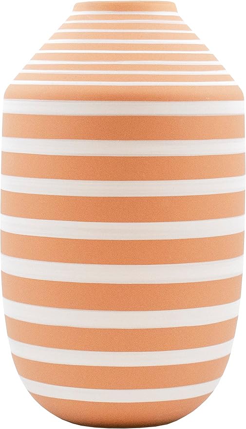 Stephanie Imports Boho Brown Terracotta Vase With Hand-Painted Matte White Design (Horizontal Print)