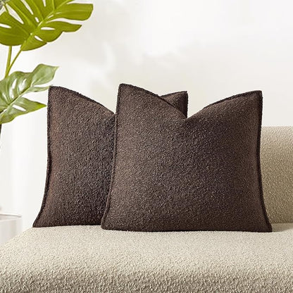JUSPURBET Brown Decorative Pillow Covers 24x24 Set of 2 Throw Pillow Covers for Couch Sofa Bed Cozy Boucle Textured Cushion Covers Cases with Hidden Zipper for Living Room Home Decor
