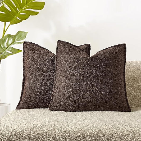 JUSPURBET Brown Decorative Pillow Covers 26x26 Set of 2 Throw Pillow Covers for Couch Sofa Bed Cozy Boucle Textured Cushion Covers Cases with Hidden Zipper for Living Room Home Decor