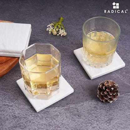 Radicaln Marble Coasters Square 3.5" Inches White Handmade Absorbent Stone Coaster Set for Drinks – Perfect for Kitchen Use, Set of 6 Coasters, Ideal Home Decor