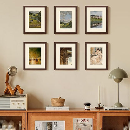 upsimples 8x10 Picture Frame Set of 5, Display Pictures 5x7 with Mat or 8 x 10 Without, Wall Gallery Photo Frames, Brown