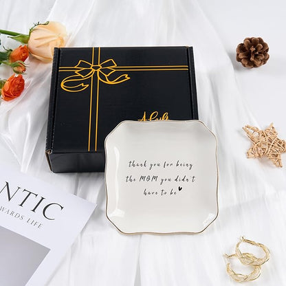 Bonus Mom Stepmom Gifts Ring Dish Trinket Jewelry Tray, Birthday Christmas Valentines Mother's Day Gift - Thank You for Being the Mom You Didn't Have to Be