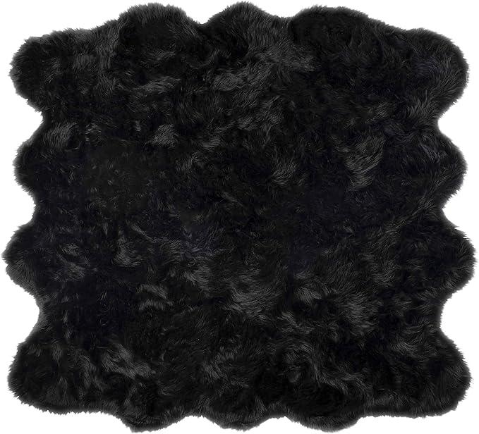 Luxe Gordon Faux Fur Rug with Soft and Fluffy Pile | Machine Washable Living Room Rug with Anti-Slip Backing | Cruelty-Free Area Rugs for Office or Bedroom, Black, 6 ft x 6 ft