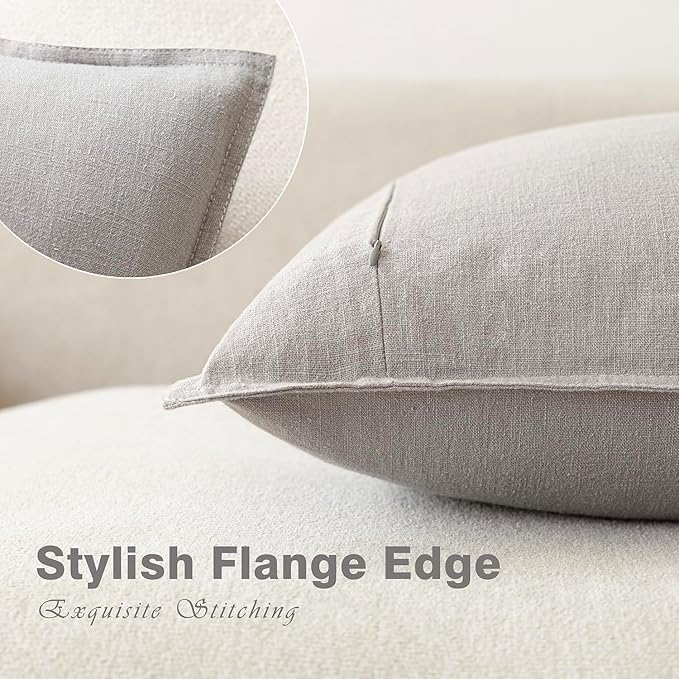 Foindtower Pack of 2, Decorative Linen Soild Throw Pillow Covers Soft Accent Cushion Case Boho Farmhouse Pillowcase for Chair Couch Sofa Bedroom Living Room Home Decor 24 x 24 Inch Light Rustic Gray