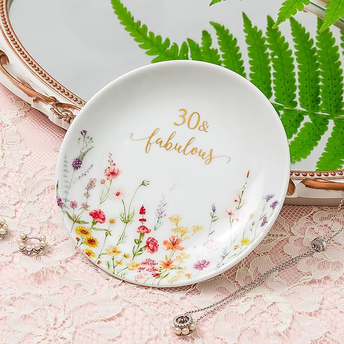 Crisky 30 Fabulous Jewelry Ring Dish for Women 30th Birthday Gifts Idea for 30 Year Old Gifts for Her Friend Sister Wife Aunt Female Coworkers