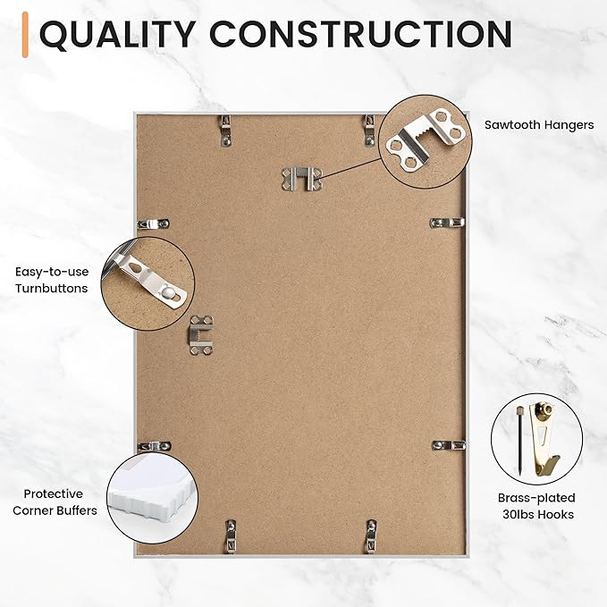 12x16 inch Metal Picture Frame - 12 x 16 Thin Aluminum Photo Frames with 9x12 Removable Mat - High Definition Plexiglass - Vertical and Horizontal Display - Wall Hook Hanging Hardware Included - Silver, Set of 4