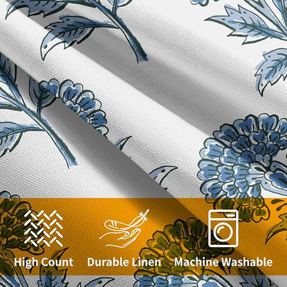 Blue Floral Pillow Covers 22x22 Set of 2 Blue and White Block Print Pattern Rustic Spring Flower Decorative Outdoor Farmhouse Pillowcases Decorations Throw Cushion Cover Decor for Couch Sofa Bed