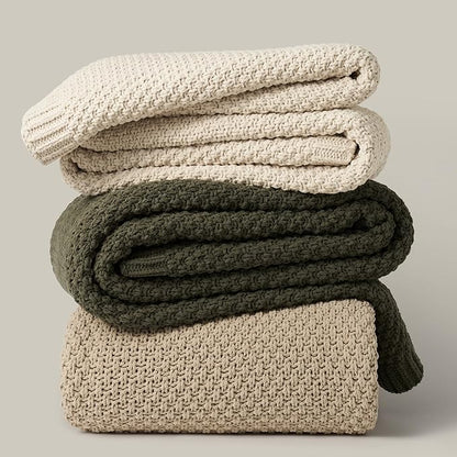 EVERGRACEHOME Chunky Chenille Knit Throw Blanket for Couch, Soft Luxurious Oversized Queen Moss Stitch Blanket for Bed, Large Cozy Farmhouse Knitted Throw for Sofa, Sand Dune, 90" x 90"