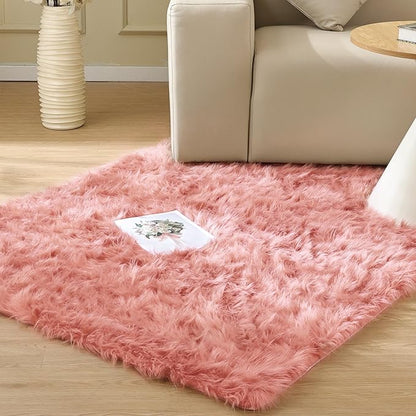 Pink Faux Sheepskin Fuzzy Fur Rugs for Bedroom Washable Shaggy Area Rugs for Living Room 3x5 Nursery Rug