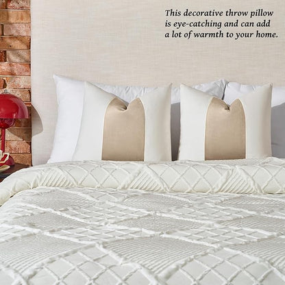 AmHoo Pack of 2 Velvet Panel Cotton Pillow Covers Decorative Pillowcase Cushion for Couch Sofa Bedroom 20 x 20-Inch Beige
