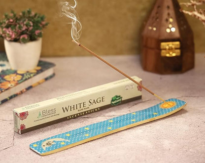 Bless-International Traditional-Handmade-Burner Wooden-Incense-Stick-Holder Ash-Catcher-Stand for-Aromatherapy-Meditation-Yoga (Moon & Stars) 10 Inches, Pack of 2