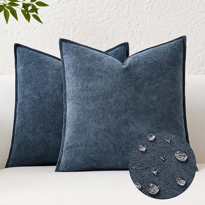 Kevin Textile Waterproof Decorative Pillow Covers Dusty Blue 16x16 Inch Pack of 2 Soft Boucle Textured Throw Pillowcases Elegant Accent Pillows for Couch Sofa Chair Bed Home Decor Indoor Outdoor