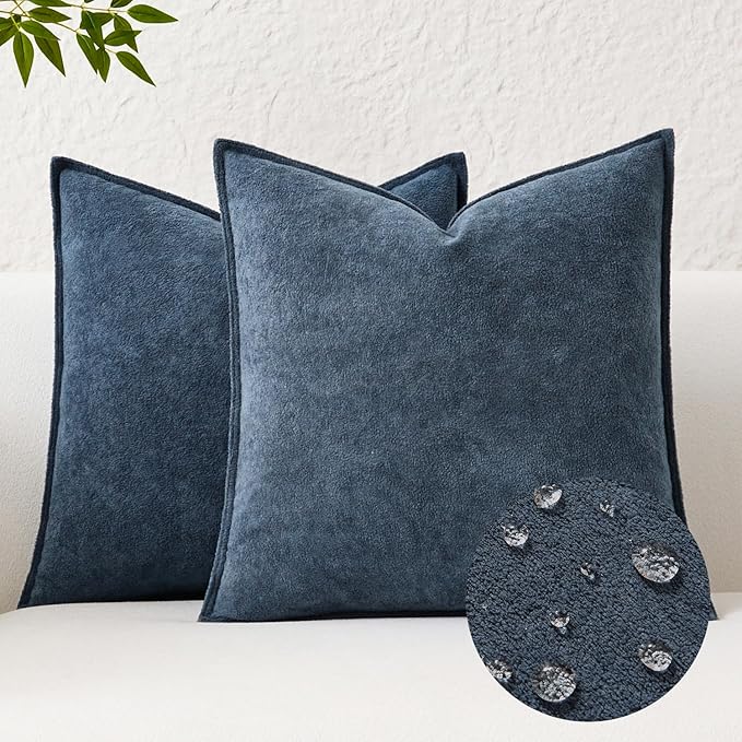 Kevin Textile Waterproof Decorative Pillow Covers Dusty Blue 26x26 Inch Pack of 2 Soft Boucle Textured Euro Pillowcases Elegant Accent Pillows for Couch Sofa Chair Bed Home Decor Indoor Outdoor