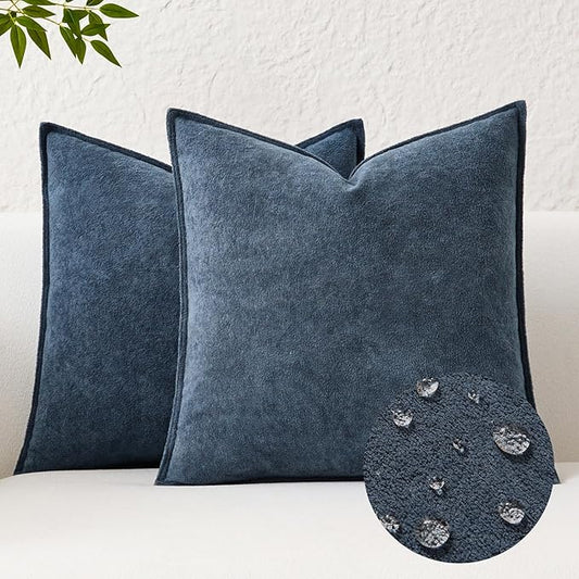 Kevin Textile Waterproof Decorative Pillow Covers Dusty Blue 22x22 Inch Pack of 2 Soft Boucle Textured Euro Pillowcases Elegant Accent Pillows for Couch Sofa Chair Bed Home Decor Indoor Outdoor