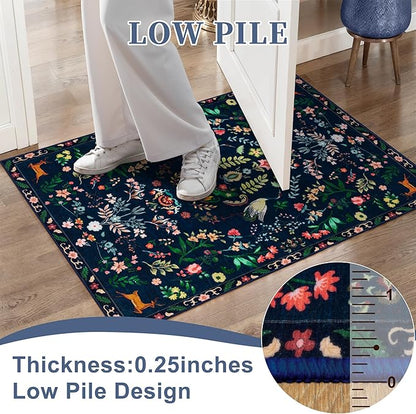 Tangsoo Runner Rug for Hallways Kitchen Rug, Non Slip 2x6 Washable Boho Nature Floral Animal Rug Runner for Entryway, Low Pile Carpet Door Mat Indoor Entrance for Kids Room Bedroom Laundry Office