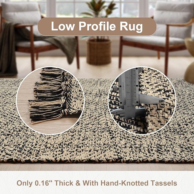 Collive 4x6 Area Rug, Natural/Black Woven Cotton Washable Modern Bedroom Rugs, Boho Dining Room Door Rug Carpet with Tassel for Living Room Nursery Room Office, Outdoor Rug for Patio Hallway Decor