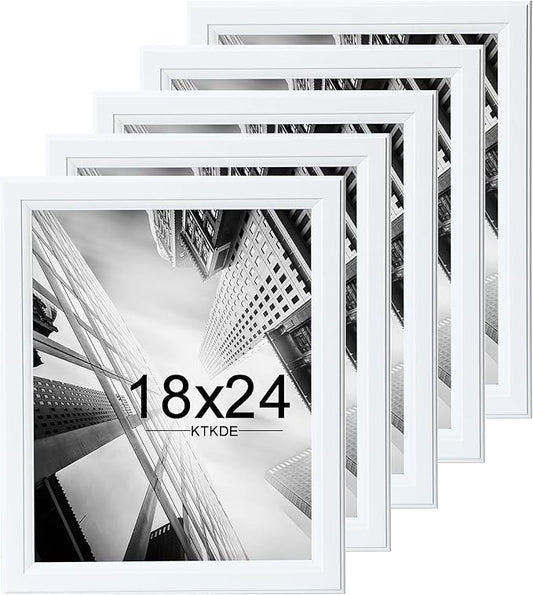 KTKDE Studio Gallery 18x24 Select Poster Frame Set of 5, White Wooden frame Display Posters, Posters & Art Prints for Artwork Wall Vertical or Horizontal Display best gift