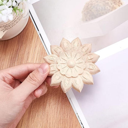 GORGECRAFT 4PCS Wooden Carved Onlay Appliques Flower Carving Decal Corner Craft Unpainted Furniture Home Decoration Wood Carving Decal for Dresser Bed Door Cabinet Wardrobe Ceiling 3.15"x3.15"