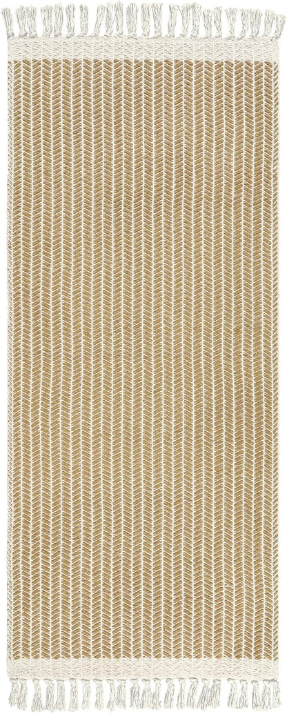 Lahome Boho Bathroom Runner Rug, 2x5 Hallway Runner Rugs Washable Rugs for Entryway Indoor Door Mat with Tassels, Farmhouse Woven Cotton Low Pile Rug Runners for Hallways Laundry Room, Khaki