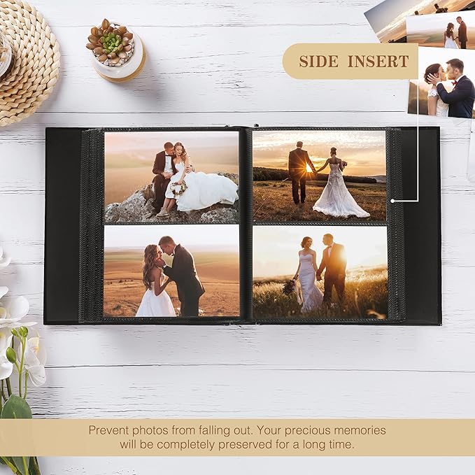 potricher Small Photo Album 4x6 200 Photos Leather Cover Picture Book with 200 Horizontal Pockets for Family Wedding Anniversary and Baby (Brown)