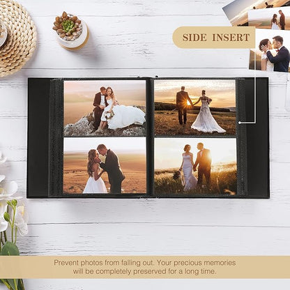 potricher Small Photo Album 4x6 200 Photos Leather Cover Picture Book with 200 Horizontal Pockets for Family Wedding Anniversary and Baby (Brown)