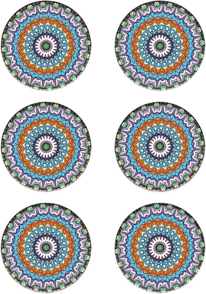 Coasters Set of 6 Mandala Pattern Ceramic Drink Coaster with Cork Base Modern Style Coasters for Mugs and Cups Office Kitchen 4 in