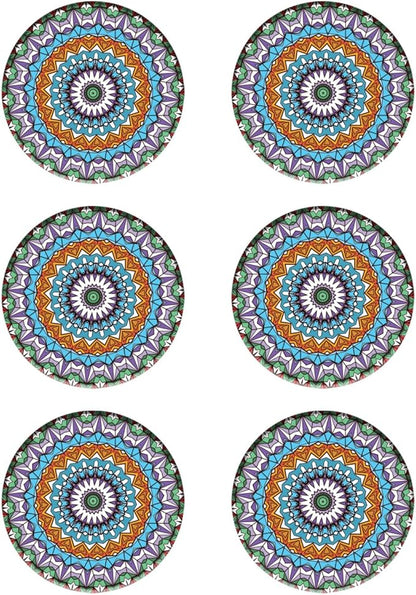 Coasters Set of 6 Mandala Pattern Ceramic Drink Coaster with Cork Base Modern Style Coasters for Mugs and Cups Office Kitchen 4 in