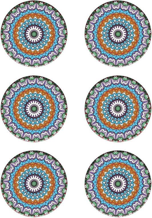 Coasters Set of 6 Mandala Pattern Ceramic Drink Coaster with Cork Base Modern Style Coasters for Mugs and Cups Office Kitchen 4 in