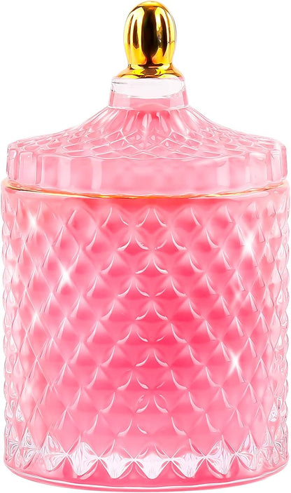 Pink Candy Jar, Glass Candy Dish with Lid, Crystal Apothocary Jars with Lids Jewelry Box with Lids, Decorative Glass Jar Gifts for Women