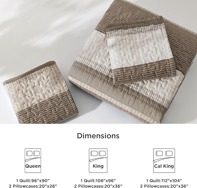 Litanika California King Quilt Set Hazel - Cal King Oversized Stripe Comforter Bedspreads & Coverlets - Soft Lightweight Quilted Bedding Set for All Season(1 Quilt, 2 Pillowcases)