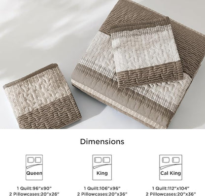 Litanika California King Quilt Set Hazel - Cal King Oversized Stripe Comforter Bedspreads & Coverlets - Soft Lightweight Quilted Bedding Set for All Season(1 Quilt, 2 Pillowcases)