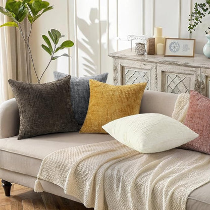 decorUhome Spring Pink Chenille Throw Pillow Covers 18x18 Set of 2 Textured Slubby Couch Pillow Covers Farmhouse Accent Modern Neutral Decorative Pillow Cases for Bed Sofa Living Room