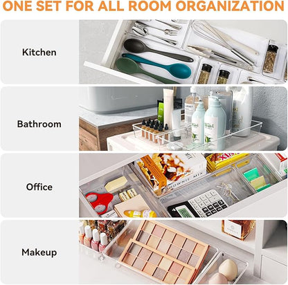 Criusia Utensil Drawer Organizer for Kitchen, 8 Pack Silverware Organizer Utensil Holder, Clear Plastic Drawer Dividers for Flatware, Cutlery, Kitchen Gadgets Accessories, Organizador de Cocina