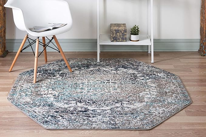 Rugs.com Arlington Collection Rug – 8 Ft Octagon Grey Medium-Pile Rug Perfect for Living Rooms, Kitchens, Entryways