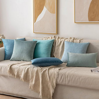 MIULEE Velvet Throw Pillow Covers 20x20 inch, Pack of 2 - Blue Grey, Soft Solid Decorative Pillow Covers Cushion Cases Modern Luxury Home Decor for Spring Couch Sofa Bedroom Livingroom