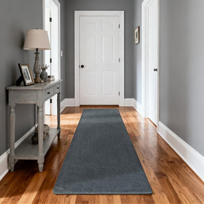 PURE ERA Carpet Stair Tread Landing Mat Area Rug Ultra Plush Shag Soft Non Slip Skid Resistant Tape Free Indoor Doormat Washable Reusable Dark Gay 2' X 6'
