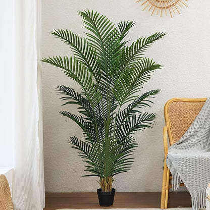 Artificial Palm Tree 5FT Tall Palm Trees UV Resistant Fake Plant Large Potted Faux Tropical Areca Palm Floor Plants for Indoor Outdoor Home Living Room Porch Patio Decor 2 Pack, VN125