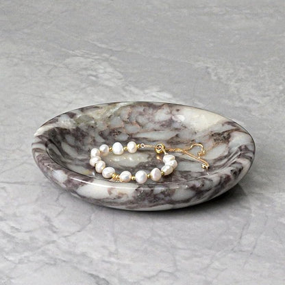ZSHAWN Natural Marble Ring Dish Jewelry Tray – 5.5" Trinket Dish for Rings Earrings Necklace, Scratch-Resistant Vanity Organizer, Elegant Gift for Women (Calacatta Viola)