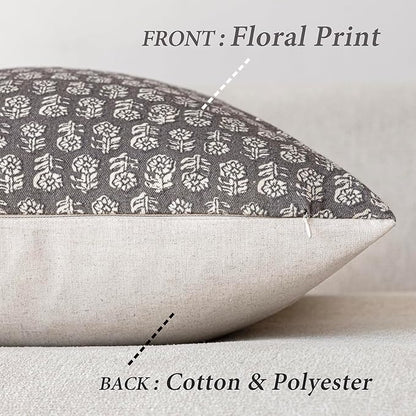 Foindtower Set of 2 Decorative Vintage Floral Print Throw Pillow Covers Neutral Modern Farmhouse Cushion Covers Boho Home Decor for Sofa Couch Chair Bedroom Living Room,24×24 Inch,Rustic Gray