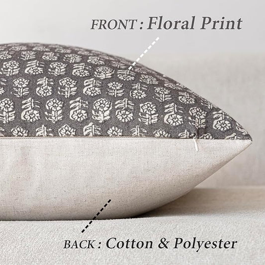 Foindtower Set of 2 Decorative Vintage Floral Print Throw Pillow Covers Neutral Modern Farmhouse Cushion Covers Boho Home Decor for Sofa Couch Chair Bedroom Living Room,22×22 Inch,Rustic Gray